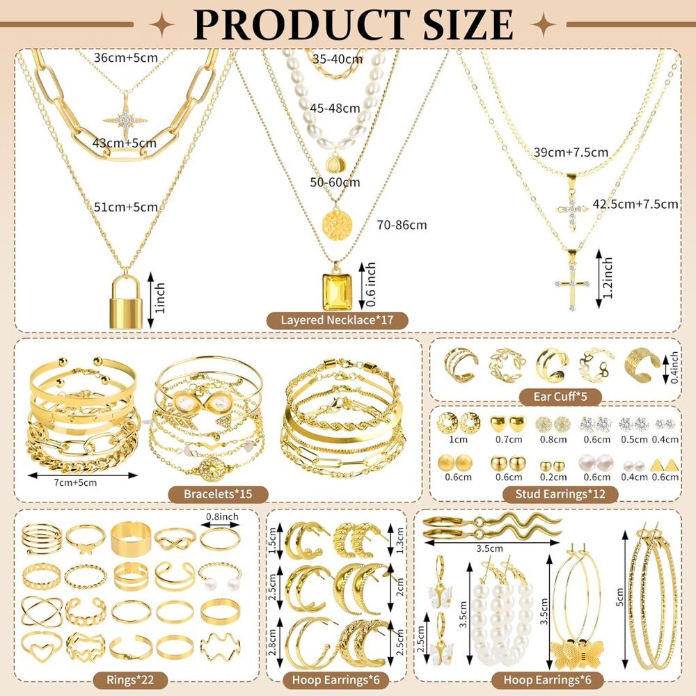 86 Pcs Gold Jewelry Set for Women, Alloy Plated Fashion Set with 17 Necklace, 15 - Picture 2 of 6